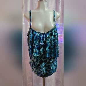 #860 Blue and Green Patterned Tankini Swimwear